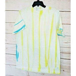 Alstyle Apparel Activewear White Yellow Teal Blue Tye Dye Stripe Medium T Shirt